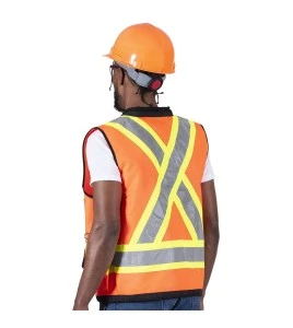 Veste d'arpenteur haute visibilité en polyester orange de 1200 deniers enduits de polyuréthane, 13 poches, Pioneer modèle 6676