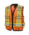 Veste d'arpenteur haute visibilité en polyester orange de 1200 deniers enduits de polyuréthane, 13 poches, Pioneer modèle 6676
