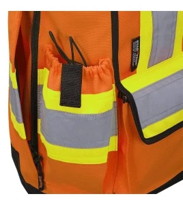 Veste d'arpenteur haute visibilité en polyester orange de 1200 deniers enduits de polyuréthane, 13 poches, Pioneer modèle 6676