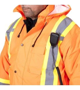 Winter men's orange-black 100% waterproof polyester-polyurethane winter jacket 7 in 1 with reflective stripes