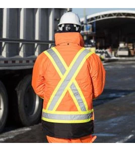 Manteau d'hiver orange-noir 100% imperméable 7-en-1 polyester enduit de polyuréthane, 7 en 1 haute visibilité pour homme