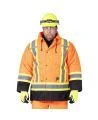 Winter men's orange-black 100% waterproof polyester-polyurethane winter jacket 7 in 1 with reflective stripes