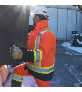 Winter men's orange-black 100% waterproof polyester-polyurethane winter jacket 7 in 1 with reflective stripes