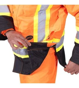 Winter men's orange-black 100% waterproof polyester-polyurethane winter jacket 7 in 1 with reflective stripes