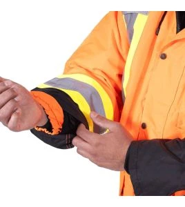 Manteau d'hiver orange-noir 100% imperméable 7-en-1 polyester enduit de polyuréthane, 7 en 1 haute visibilité pour homme