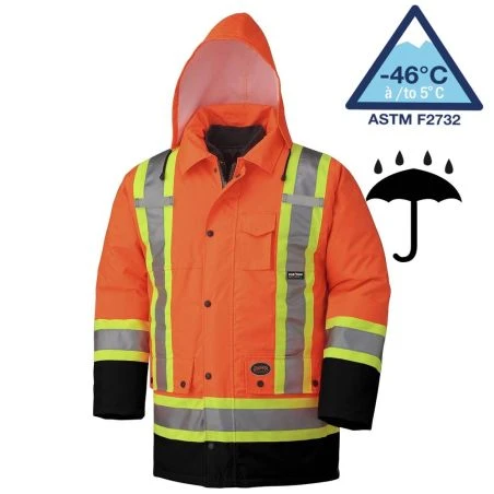 Winter men's orange-black 100% waterproof polyester-polyurethane winter jacket 7 in 1 with reflective stripes