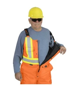 Salopette d'hiver Pioneer 100% imperméable orange-noir pour homme en polyester-polyuréthane avec bandes réfléchissantes