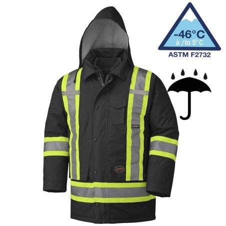 Winter men's black 100% waterproof polyester-polyurethane winter jacket 7 in 1 with reflective stripes