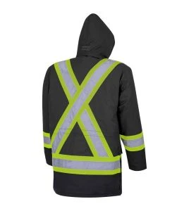 Winter men's black 100% waterproof polyester-polyurethane winter jacket 7 in 1 with reflective stripes