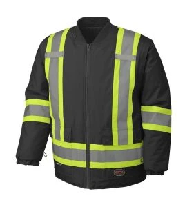 Winter men's black 100% waterproof polyester-polyurethane winter jacket 7 in 1 with reflective stripes