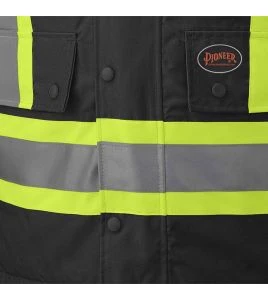 Winter men's black 100% waterproof polyester-polyurethane winter jacket 7 in 1 with reflective stripes