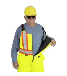 Salopette d'hiver Pioneer 100% imperméable jaune-noir pour homme en polyester-polyuréthane avec bandes réfléchissantes