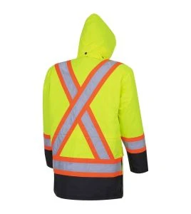 Winter men's yellow-black 100% waterproof polyester-polyurethane winter jacket 7 in 1 with reflective stripes