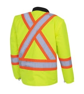 Winter men's yellow-black 100% waterproof polyester-polyurethane winter jacket 7 in 1 with reflective stripes