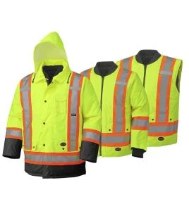 Winter men's yellow-black 100% waterproof polyester-polyurethane winter jacket 7 in 1 with reflective stripes