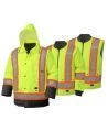 Winter men's yellow-black 100% waterproof polyester-polyurethane winter jacket 7 in 1 with reflective stripes