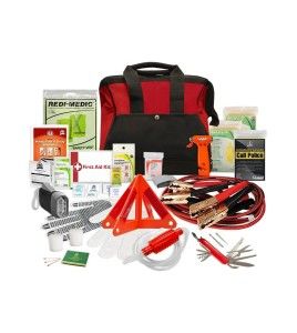 Portable Road safety kit, with jumper cables and warning triangles, sold individually.