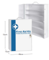 Wall-mounted metal first aid cabinet with solid door panel and lock with 2 keys