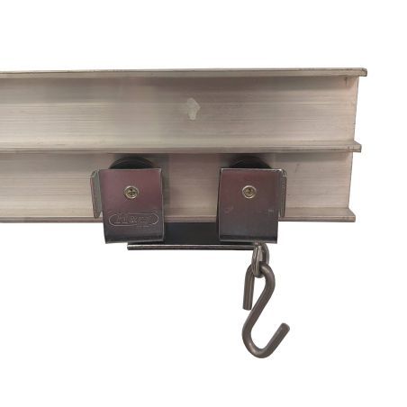 Super roller for track of curtain, nylon castors with S hook, riveted castor to steel frame.