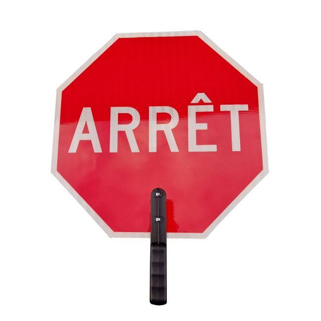 copy of French ARRÊT / LENTEMENT (STOP / SLOW) traffic control paddle for school crossing guard or flaggers,18 inches