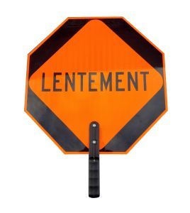 copy of French ARRÊT / LENTEMENT (STOP / SLOW) traffic control paddle for school crossing guard or flaggers,18 inches