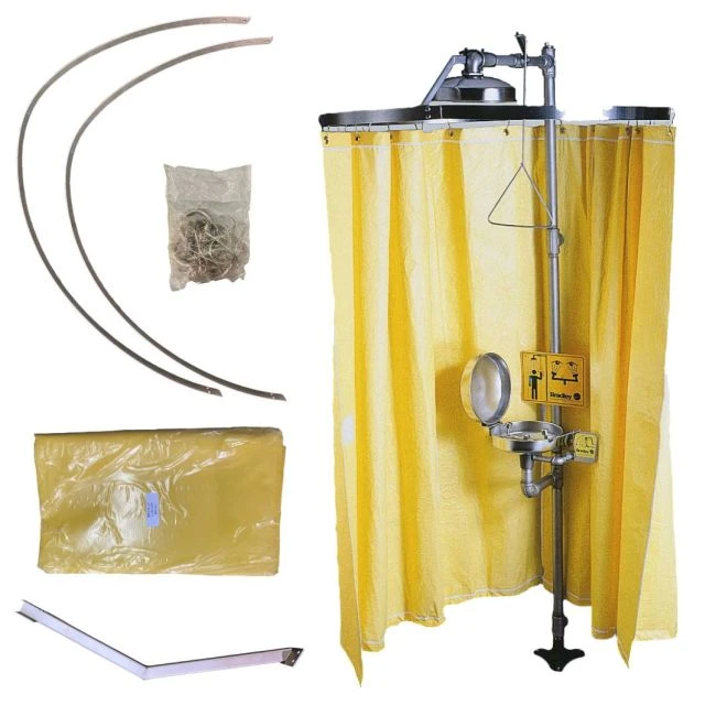 Rideau Bradley pour douche d'urgence, couleur jaune haute visibilité, 178 x 369 cm (70 x 145 po).