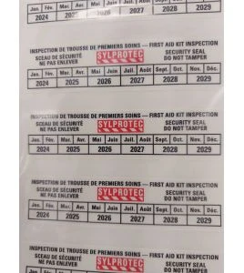 Adhesive bilingual security seal for first aid kits 25 per pack