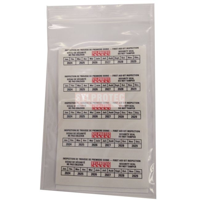 Adhesive bilingual security seal for first aid kits 25 per pack