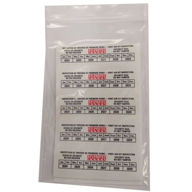 Adhesive bilingual security seal for first aid kits 25 per pack