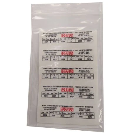 Adhesive bilingual security seal for first aid kits 25 per pack