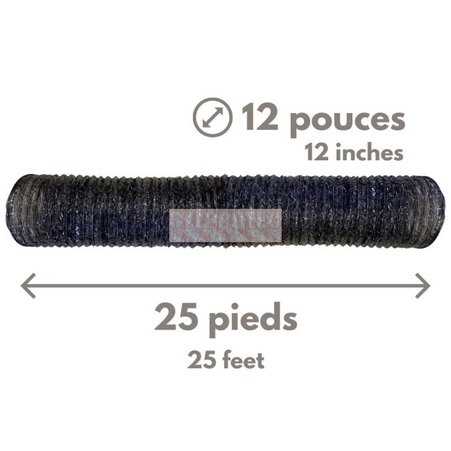Conduit ventilation souple et armature 12po-25pi pour purificateur air