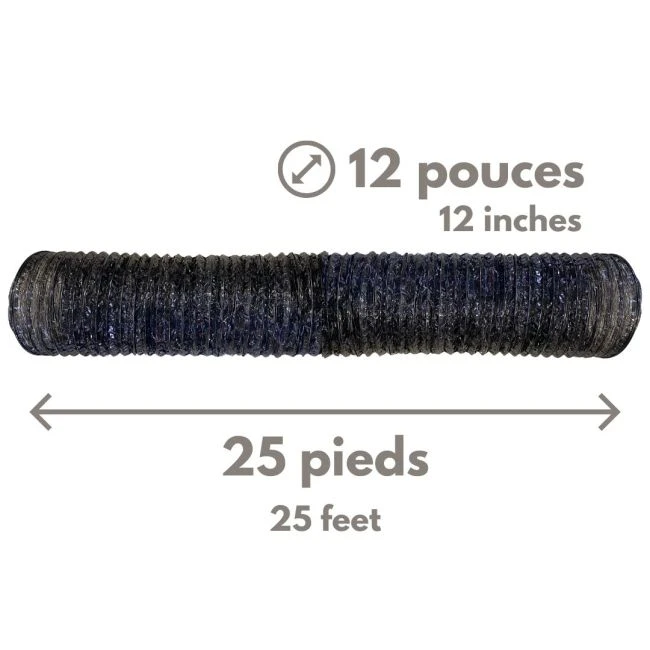 Flexible ventilation duct & reinforcement d:12" by 25' for air purifier