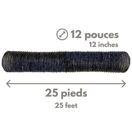 Conduit ventilation souple et armature 12po-25pi pour purificateur air