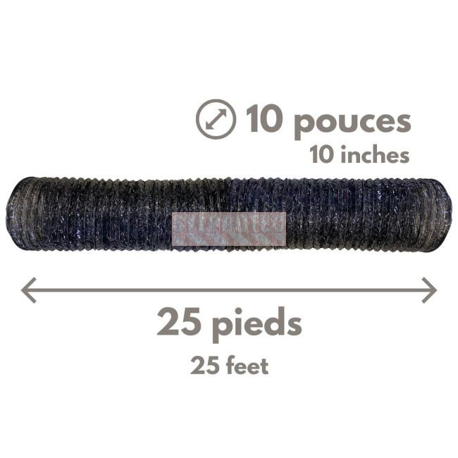 Conduit de ventilation souple avec armature, diamètre de 10 po, longueur de 25 pi (7.6 m), pour purificateurs d’air Predator 750