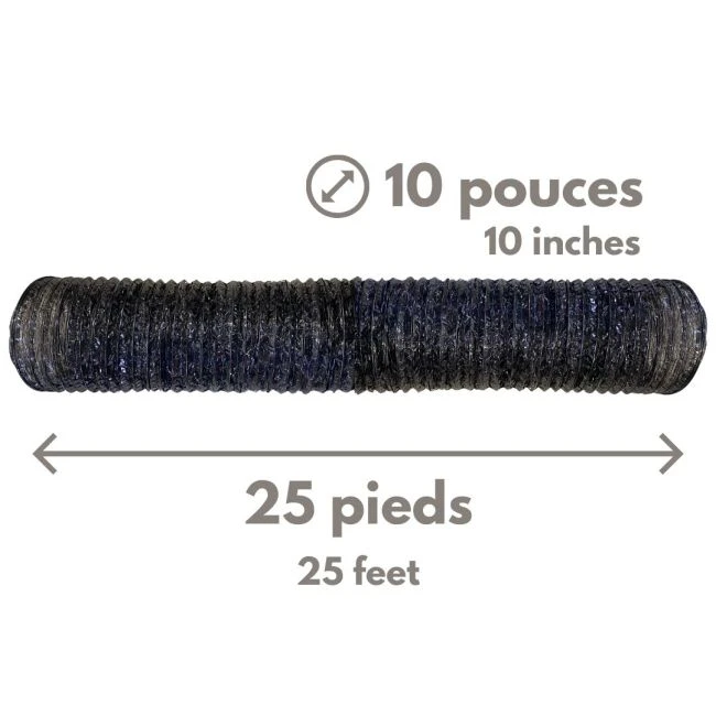 Conduit de ventilation souple avec armature, diamètre de 10 po, longueur de 25 pi (7.6 m), pour purificateurs d’air Predator 750