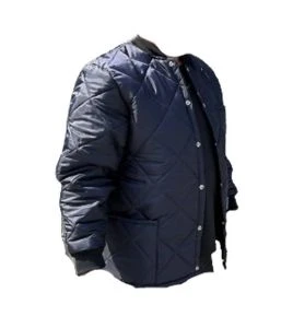 Manteau matelassé court pour travail en réfrigérateur, avec 2 poches avant et fermeture à boutons-pression.