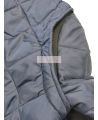 Short blue fleece-lined refrigeration coat with 3 pockets, snap closure.