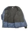 Short blue fleece-lined refrigeration coat with 3 pockets, snap closure.