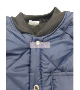 Manteau de réfrigération bleu court doublé polar avec 3 poches, fermeture à bouton-pression