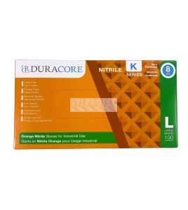 Orange Duracore Series K Nitrile 8 mil industrial glove with diamond texture
