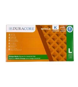 Orange Duracore Series K Nitrile 8 mil industrial glove with diamond texture