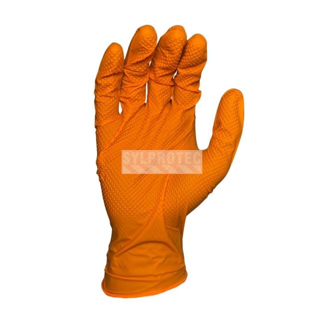 Orange Duracore Series K Nitrile 8 mil industrial glove with diamond texture