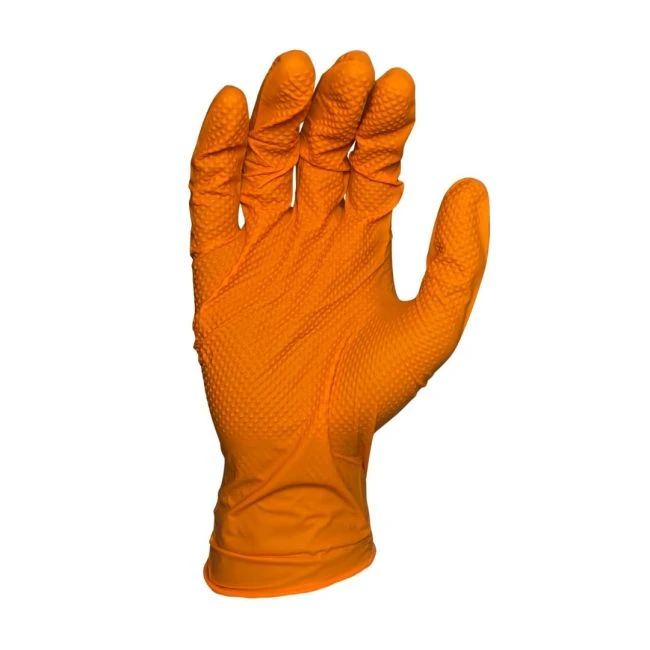 Orange Duracore Series K Nitrile 8 mil industrial glove with diamond texture