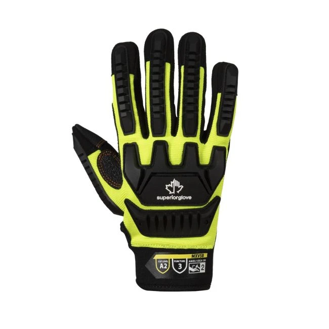 High-visibility, impact-resistant mechanic's gloves for handling