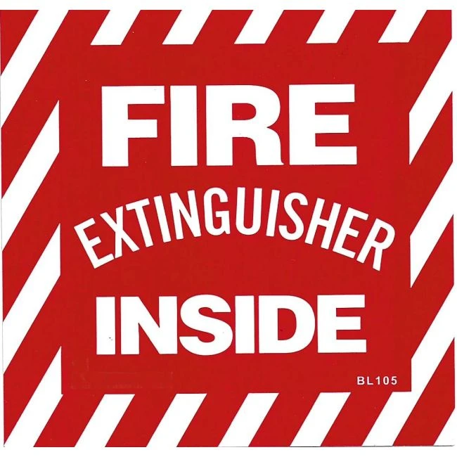 Affiche anglaise «Fire extinghuisher inside» en vinyle autocollant