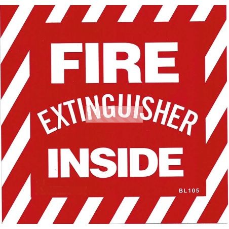 Affiche anglaise «Fire extinghuisher inside» en vinyle autocollant
