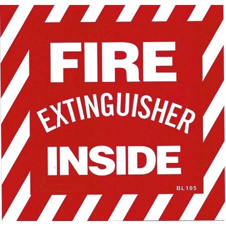 Affiche anglaise «Fire extinghuisher inside» en vinyle autocollant