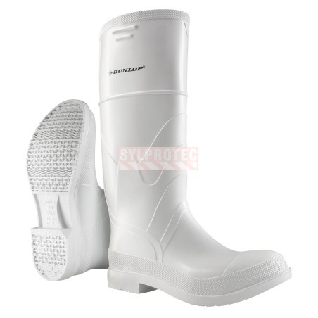Waterproof white PVC Dunlop boots with steel toes and anti-slip soles