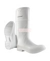 Waterproof white PVC Dunlop boots with steel toes and anti-slip soles
