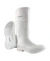 Waterproof white PVC Dunlop boots with steel toes and anti-slip soles